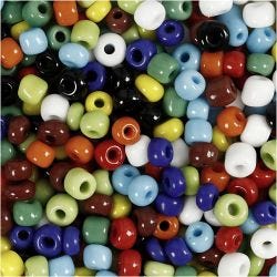 Rocaillesperler, dia. 4 mm, str. 6/0, hullstr. 0,9-1,2 mm, ass. farger, 130 g/ 1 pk.