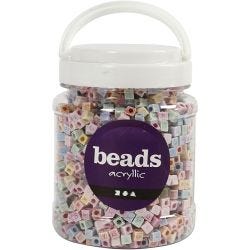 Letter Beads, size 6x6 mm, hole size 3 mm, 500 g, 700 ml/ 1 tub