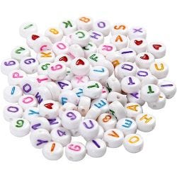 Bokstavperler, str. 7 mm, hullstr. 1,2 mm, hvit, 25 g/ 1 pk.