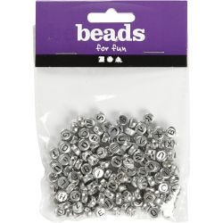 Bokstavperler, dia. 7 mm, hullstr. 1,2 mm, sølv, 21 g/ 1 pk.