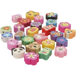 Dyre- og blomsterperler, dia. 10 mm, hullstr. 1,5 mm, 200 ass./ 1 pk.