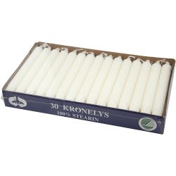 Kronelys, H: 20 cm, dia. 23 mm, hvit, 30 stk./ 1 pk.