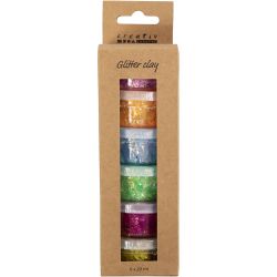 Glitter Clay, glade farger, 6x20 ml/ 1 pk.