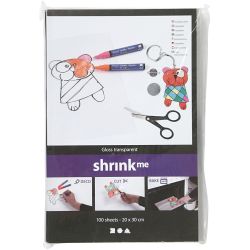 Krympeplastark, ark 20x30 cm, tykkelse 0,3 mm, blank transparent, 100 ark/ 1 pk.