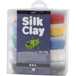 Silk Clay®, Basic 1, ass. farger, 10x40 g/ 1 pk.