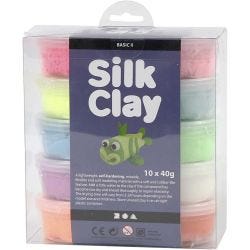 Silk Clay®, Basic 2, ass. farger, 10x40 g/ 1 pk.