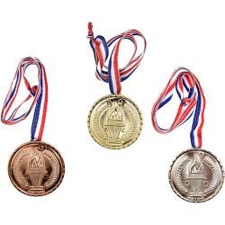 Medaljer, L: 40 cm, dia. 5 cm, bronse, gull, sølv, 3 stk./ 1 pk.