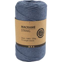 Macramè-Snor, L: 198 M, dia. 2 mm, blå, 330 g/ 1 rl.