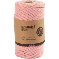 Macramè-rep, L: 55 M, dia. 4 mm, rosa, 330 g/ 1 rl.