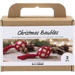 DIY Kit Julekuler, Macramé, julerød, 1 pk.