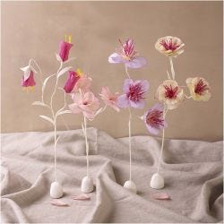 DIY Kit Kreppapir, Blomster, pastellfarger, 1 pk.