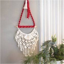 Mini DIY Kit Makramè, Julenisse, julerød, råhvit, 1 pk.