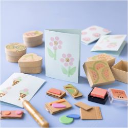Mini DIY Kit Skumtrykk, Dekorerte esker og kort, beige, mellomgrønn, mint, klar rød, 1 pk.