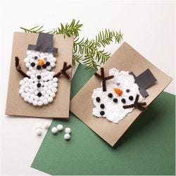 Mini DIY Kit Dekorasjon, Julekort med snømenn, svart, brun, mellomorange, hvit, 1 pk.