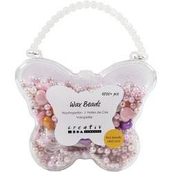 Voksperler, hullstr. 1,3-2,5 mm, pastellorange, soft rosa, lys lilla, perlemor, 127 g, 1 pk.