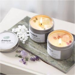 Mini DIY Kit Lysstøping, Soyalys med aventurin og ametyst, creme, off white, 1 pk.