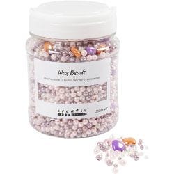 Voksperler, hullstr. 1,3-2,5 mm, pastellorange, soft rosa, lys lilla, perlemor, 425 g, 700 ml/ 1 boks