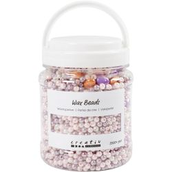 Voksperler, hullstr. 1,3-2,5 mm, pastellorange, soft rosa, lys lilla, perlemor, 425 g, 700 ml/ 1 boks