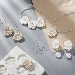 Mini DIY Kit Smykker, Øreringer, armbånd og halskjeder i blomsterdesign., beige, lys pulver, beige, 1 pk.