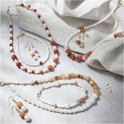 DIY Kit Smykker, beige, brentorange, hvit perlemor, 1 pk.