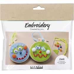 Mini DIY Kit Brodering, Ansikter, blå, grønn, 1 pk.