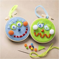 Mini DIY Kit Brodering, Ansikter, blå, grønn, 1 pk.