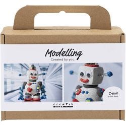 Mini DIY Kit Modellering, Robot, blå, grå, rød, 1 pk.
