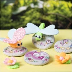 Mini DIY Kit Modellering, Stein med insekt, grå, lys pink, lys turkis, 1 pk.