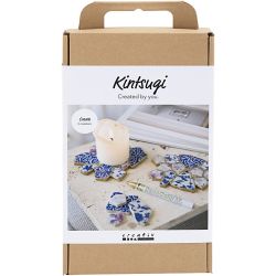 DIY Kit Kintsugi, Glassbrikke, blå, gull, lys rød, hvit, 1 pk.