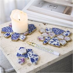 DIY Kit Kintsugi, Glassbrikke, blå, gull, lys rød, hvit, 1 pk.