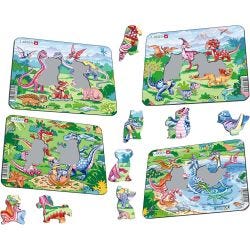 Puslespill, Dinosaurer, str. 18,3x14,3 cm, 4x7 brikker, 4 stk./ 1 pk.