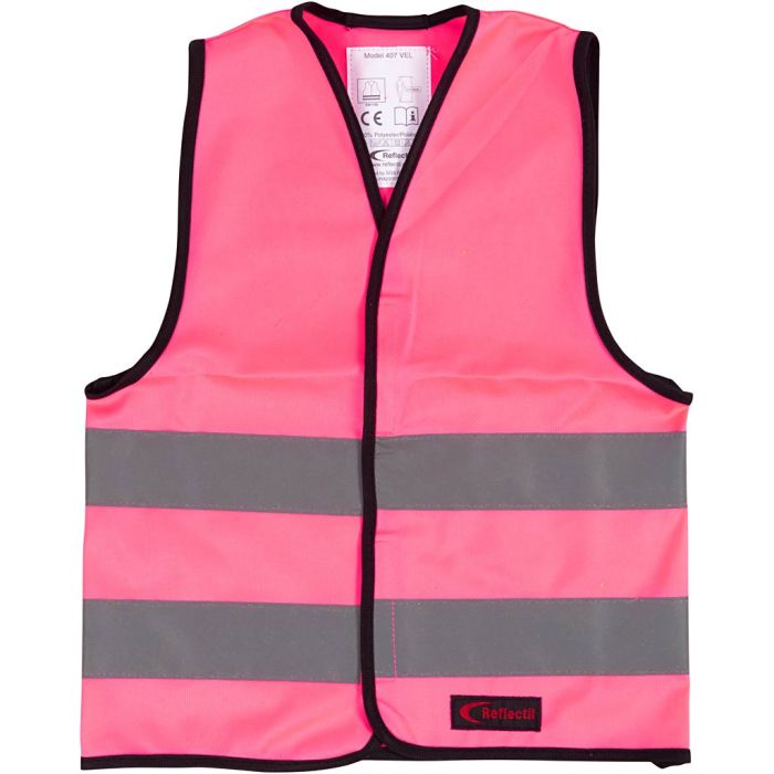 Refleksvest, XS, L: 47 cm, B: 40 cm, str. 4-6 år, pink, 1 stk.