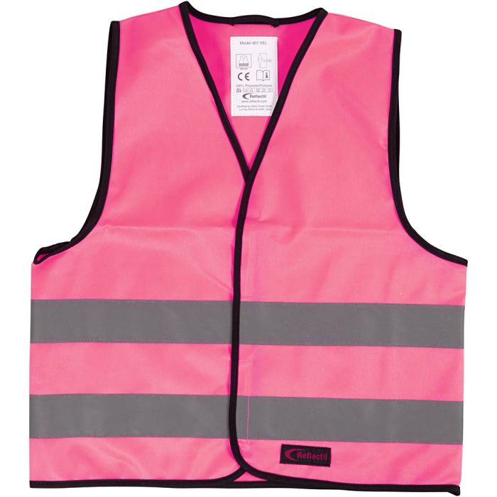 Refleksvest, S, L: 51 cm, B: 46 cm, str. 6-10 år, pink, 1 stk.