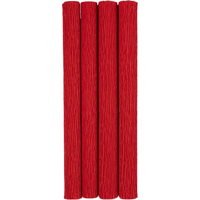 Kreppapir, ark 25x60 cm, Strekk-/krep: 180%, 105 g, rød, 4 ark/ 1 pk.