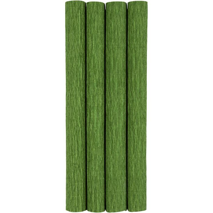 Kreppapir, ark 25x60 cm, Strekk-/krep: 180%, 105 g, løvgrønn, 4 ark/ 1 pk.