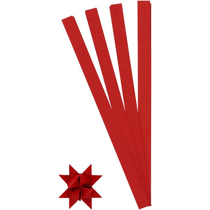 Stjernestrimler, L: 45 cm, dia. 6,5 cm, B: 15 mm, rød, 100 strimler/ 1 pk.
