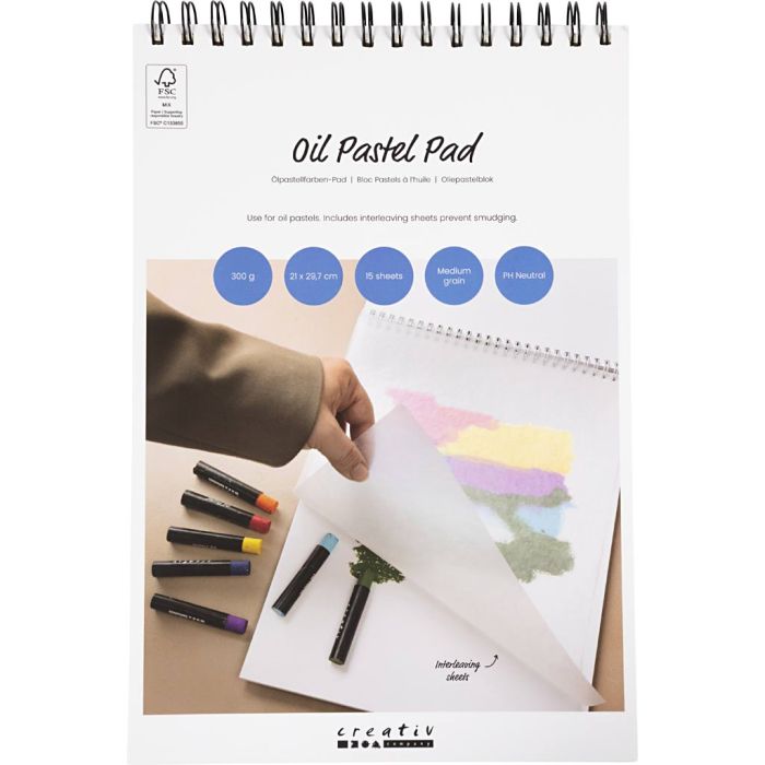 Oljespastellerblokk, A4, ark 210x297 mm, 300 g, hvit, 15 ark/ 1 stk.