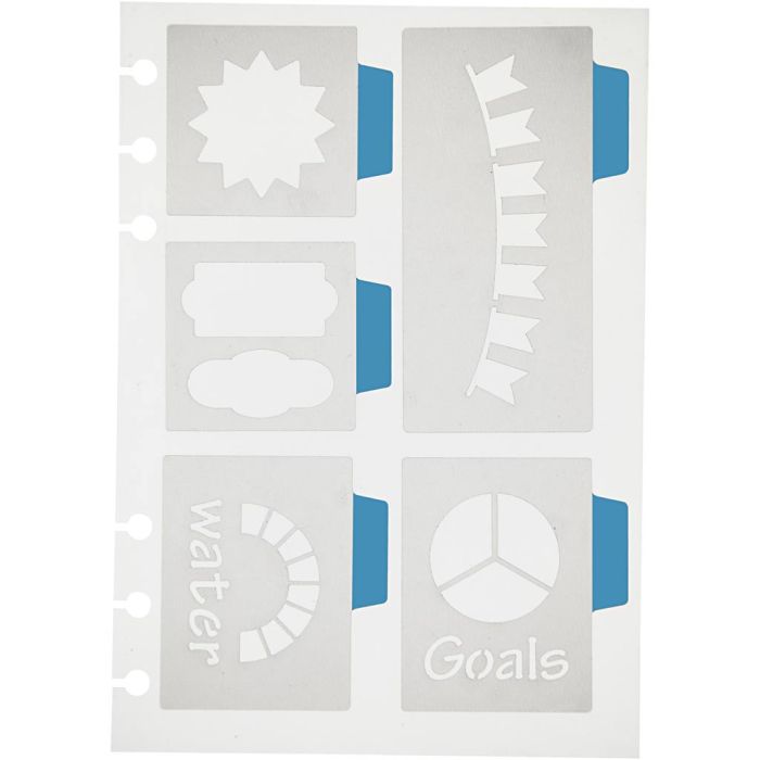 Stencil, 5 store motiver, ark 12,5x17,5 cm, 1 ark