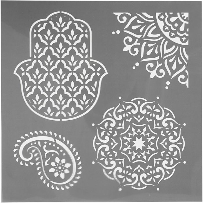 Stensil, etniske motiver, str. 30,5x30,5 cm, tykkelse 0,31 mm, 1 ark