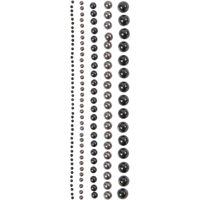 Halvperler, str. 2-8 mm, svart, antrasittgrå, 140 stk./ 1 pk.
