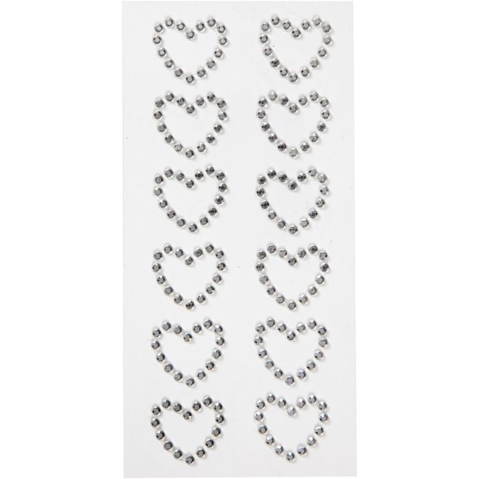 Rhinstenshjerter, str. 23x21 mm, sølv, 12 stk./ 1 pk.