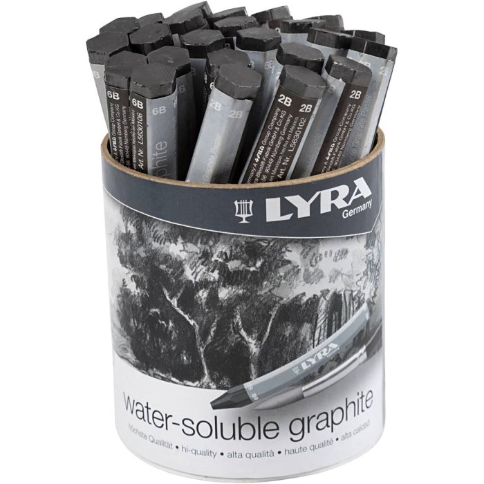 Grafitt akvarellstifter, L: 6,5 cm, 2B,6B,9B, 24 stk./ 1 pk.