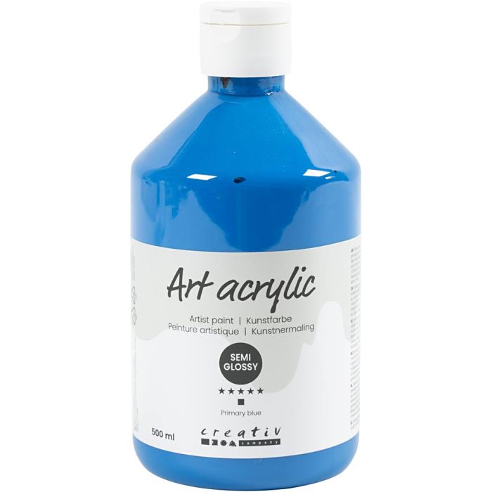 Akrylmaling, halvblank, dekkende, primær blå, 500 ml/ 1 fl.
