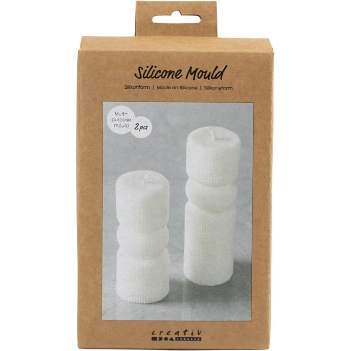 Silikonform , Riflet sylinder med bue, H: 11+14 cm, dia. 4+4 cm, 2 stk./ 1 pk.