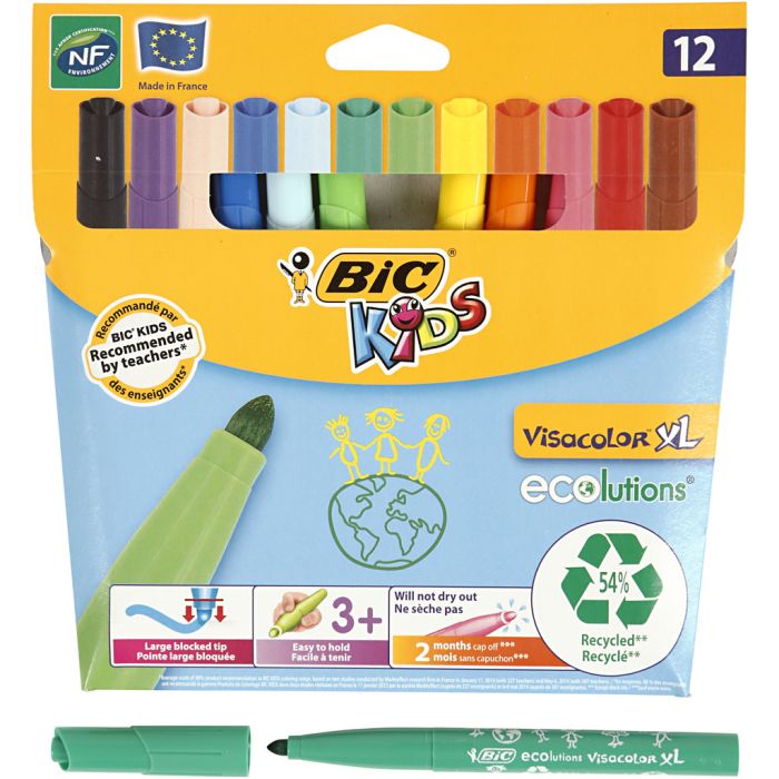 BIC Visa fargetusj, strek 3 mm, ass. farger, 12 stk./ 1 pk.