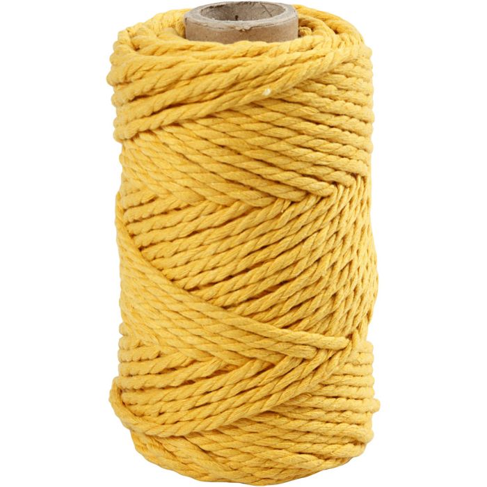 Macramè-rep, L: 55 m, dia. 4 mm, gul, 330 g/ 1 rl.