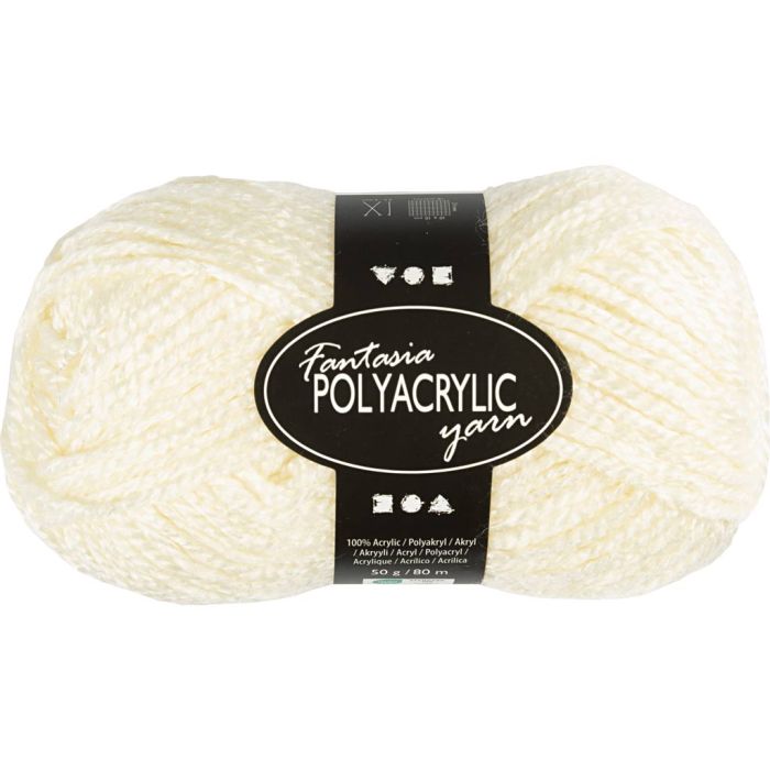 Fantasia Akrylgarn, L: 80 m, pinne 4,5-5, råhvit, 50 g/ 1 nst.