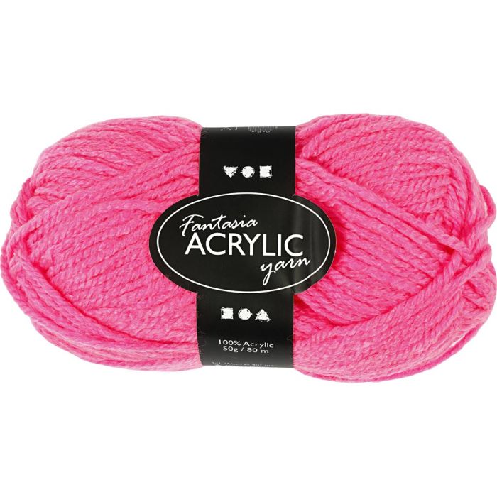 Fantasia Akrylgarn, L: 80 m, pinne 4,5-5, neon pink, 50 g/ 1 nst.