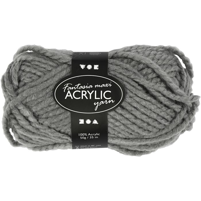 Fantasia Akrylgarn, L: 35 m, Maxi, grå, 50 g/ 1 nst.