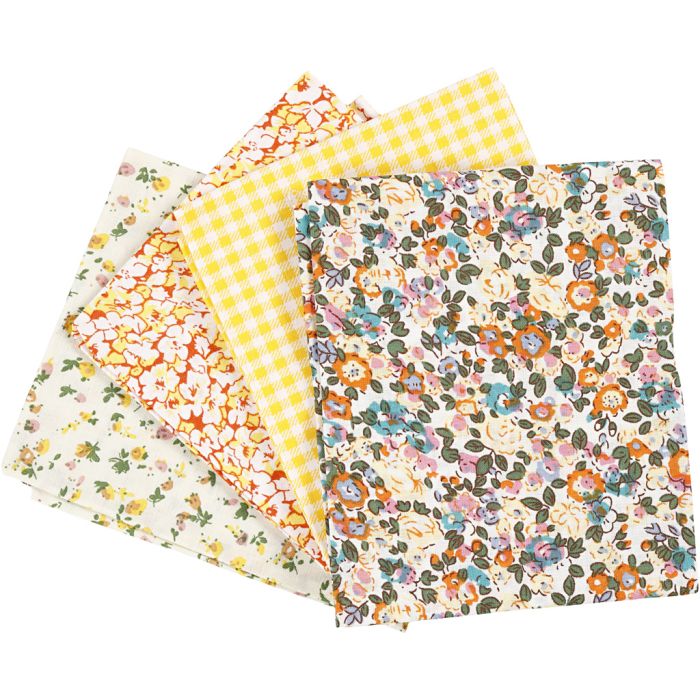 Patchwork stoff, str. 45x55 cm, 100 g, gul, 4 stk./ 1 bunt